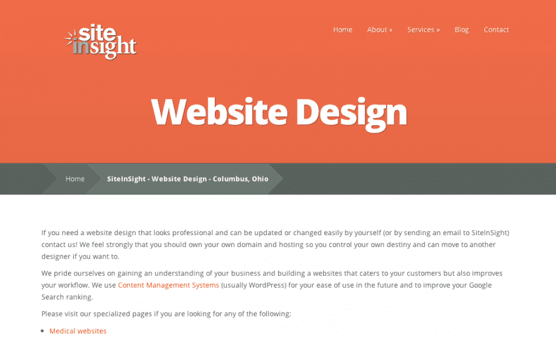 siteinsight website design page